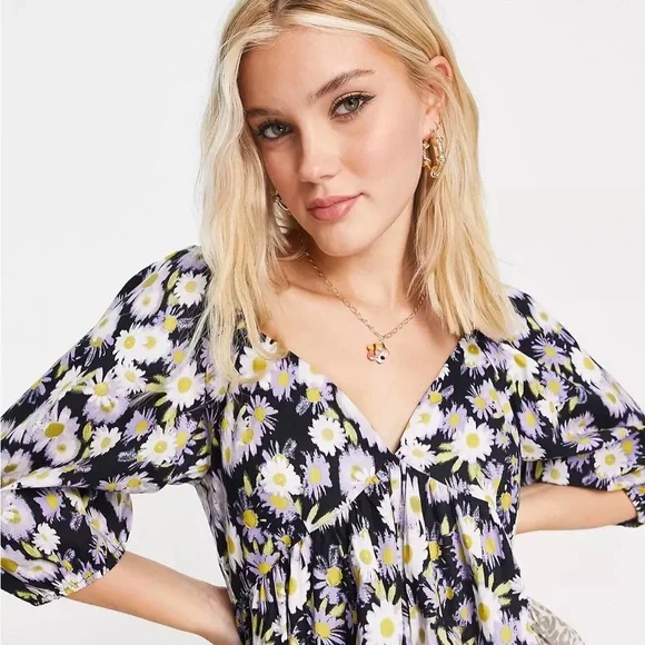 ASOS mixed print tiered babydoll mini dress - Picture 3 of 4